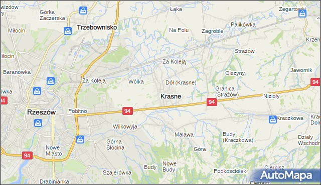 mapa Krasne powiat rzeszowski, Krasne powiat rzeszowski na mapie Targeo