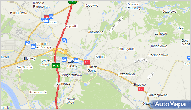 mapa Krobia gmina Lubicz, Krobia gmina Lubicz na mapie Targeo