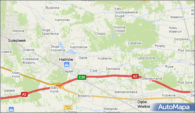 mapa Krzewina gmina Halinów, Krzewina gmina Halinów na mapie Targeo