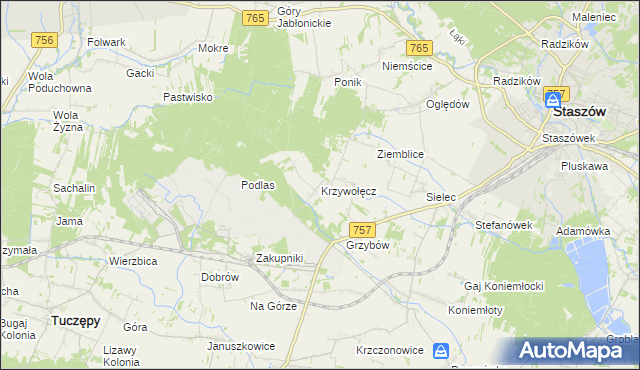 mapa Krzywołęcz, Krzywołęcz na mapie Targeo