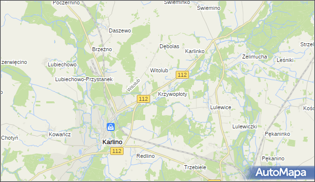 mapa Krzywopłoty gmina Karlino, Krzywopłoty gmina Karlino na mapie Targeo