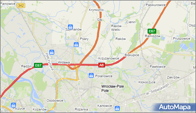 mapa Krzyżanowice gmina Wisznia Mała, Krzyżanowice gmina Wisznia Mała na mapie Targeo