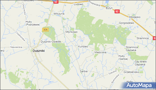 mapa Kunowo gmina Duszniki, Kunowo gmina Duszniki na mapie Targeo