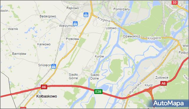 mapa Kurów gmina Kołbaskowo, Kurów gmina Kołbaskowo na mapie Targeo