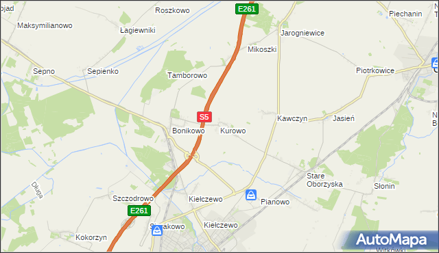 mapa Kurowo gmina Kościan, Kurowo gmina Kościan na mapie Targeo