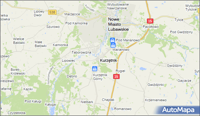 mapa Kurzętnik, Kurzętnik na mapie Targeo