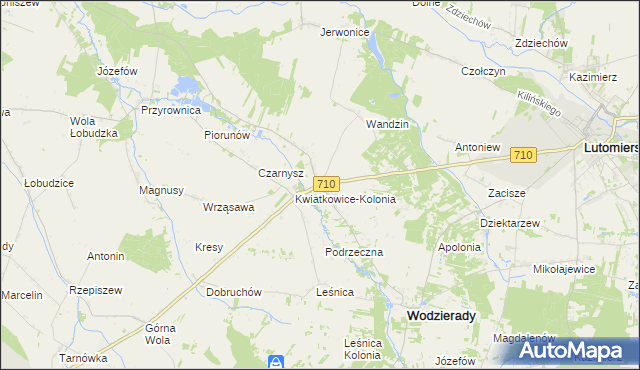 mapa Kwiatkowice gmina Wodzierady, Kwiatkowice gmina Wodzierady na mapie Targeo