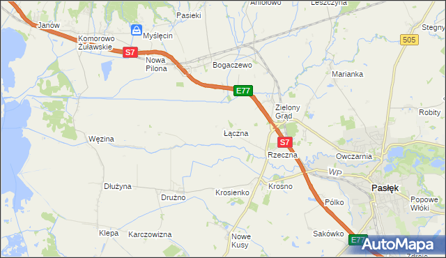 mapa Łączna gmina Pasłęk, Łączna gmina Pasłęk na mapie Targeo