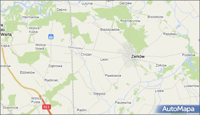 mapa Laski gmina Żerków, Laski gmina Żerków na mapie Targeo