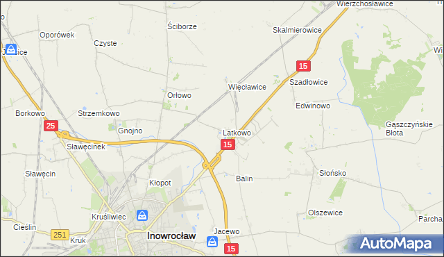 mapa Latkowo gmina Inowrocław, Latkowo gmina Inowrocław na mapie Targeo