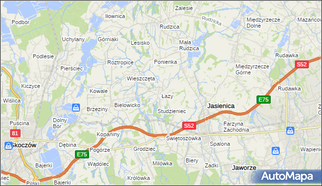 mapa Łazy gmina Jasienica, Łazy gmina Jasienica na mapie Targeo
