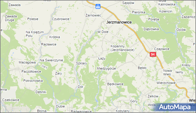 mapa Łazy gmina Jerzmanowice-Przeginia, Łazy gmina Jerzmanowice-Przeginia na mapie Targeo