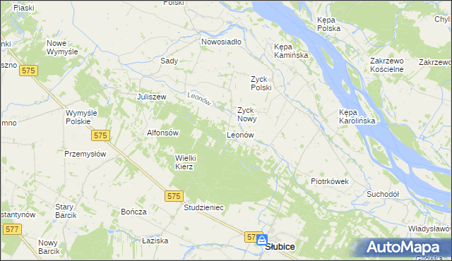 mapa Leonów gmina Słubice, Leonów gmina Słubice na mapie Targeo