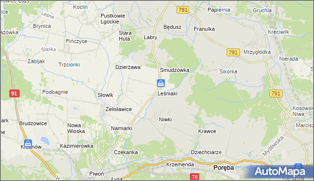 mapa Leśniaki gmina Siewierz, Leśniaki gmina Siewierz na mapie Targeo