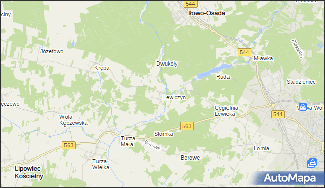 mapa Lewiczyn gmina Lipowiec Kościelny, Lewiczyn gmina Lipowiec Kościelny na mapie Targeo