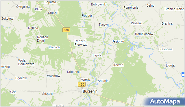 mapa Ligota gmina Burzenin, Ligota gmina Burzenin na mapie Targeo