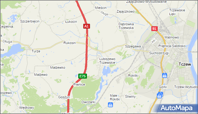 mapa Lubiszewo Tczewskie, Lubiszewo Tczewskie na mapie Targeo