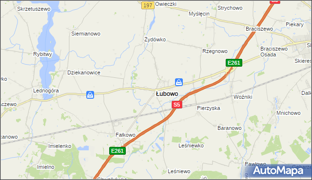 mapa Łubowo powiat gnieźnieński, Łubowo powiat gnieźnieński na mapie Targeo