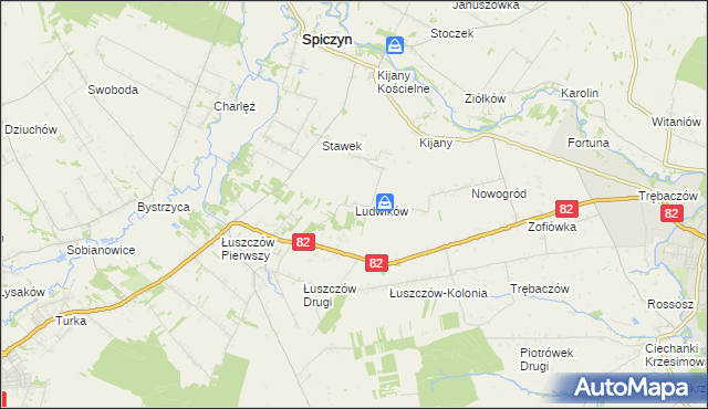 mapa Ludwików gmina Spiczyn, Ludwików gmina Spiczyn na mapie Targeo