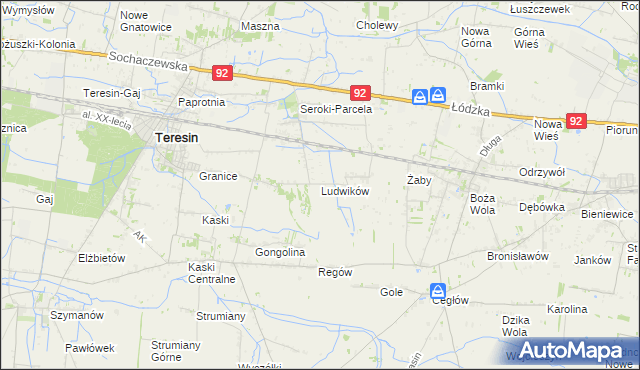 mapa Ludwików gmina Teresin, Ludwików gmina Teresin na mapie Targeo