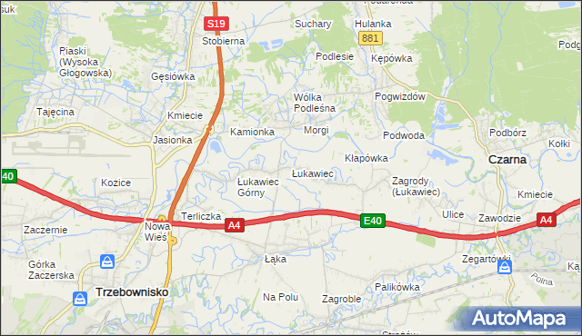 mapa Łukawiec gmina Trzebownisko, Łukawiec gmina Trzebownisko na mapie Targeo