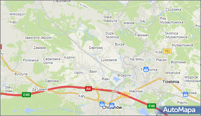 mapa Luszowice gmina Chrzanów, Luszowice gmina Chrzanów na mapie Targeo