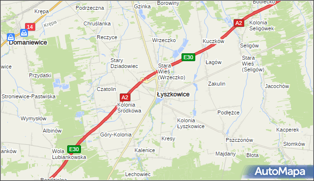 mapa Łyszkowice powiat łowicki, Łyszkowice powiat łowicki na mapie Targeo