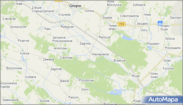 mapa Maciejowice gmina Gnojno, Maciejowice gmina Gnojno na mapie Targeo