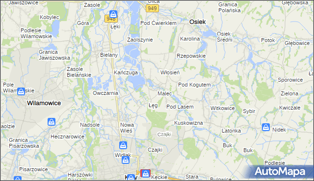 mapa Malec gmina Kęty, Malec gmina Kęty na mapie Targeo