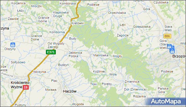 mapa Malinówka gmina Haczów, Malinówka gmina Haczów na mapie Targeo