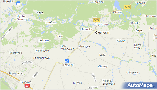 mapa Małszyce gmina Ciechocin, Małszyce gmina Ciechocin na mapie Targeo