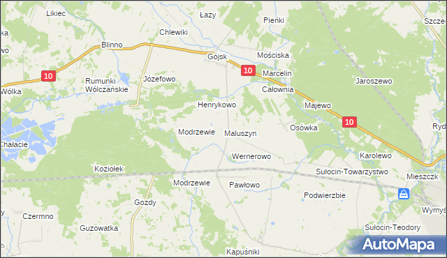 mapa Maluszyn gmina Szczutowo, Maluszyn gmina Szczutowo na mapie Targeo