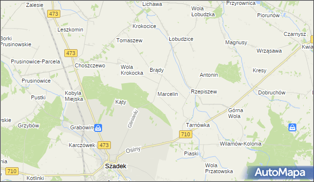 mapa Marcelin gmina Szadek, Marcelin gmina Szadek na mapie Targeo