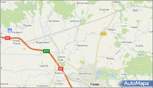 mapa Marianka gmina Pasłęk, Marianka gmina Pasłęk na mapie Targeo