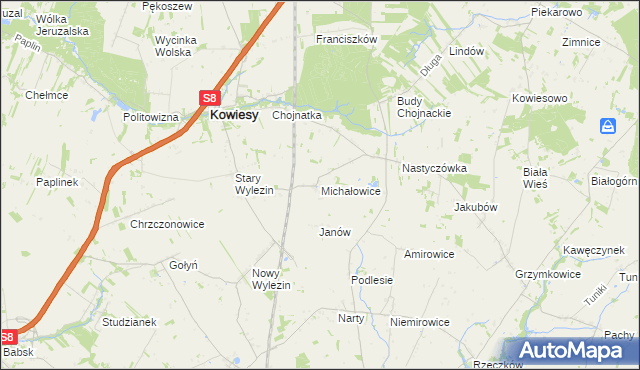 mapa Michałowice gmina Kowiesy, Michałowice gmina Kowiesy na mapie Targeo