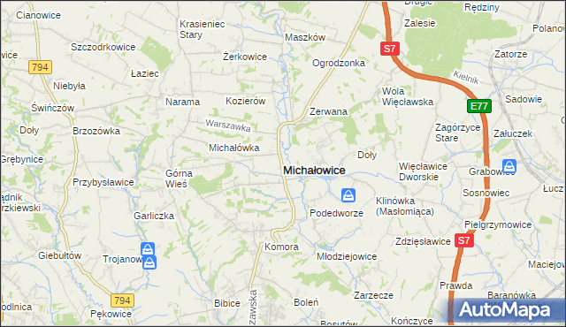 mapa Michałowice powiat krakowski, Michałowice powiat krakowski na mapie Targeo