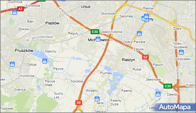 mapa Michałowice-Wieś, Michałowice-Wieś na mapie Targeo