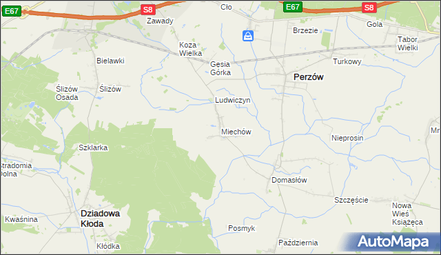 mapa Miechów gmina Perzów, Miechów gmina Perzów na mapie Targeo