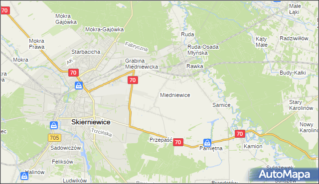 mapa Miedniewice gmina Skierniewice, Miedniewice gmina Skierniewice na mapie Targeo