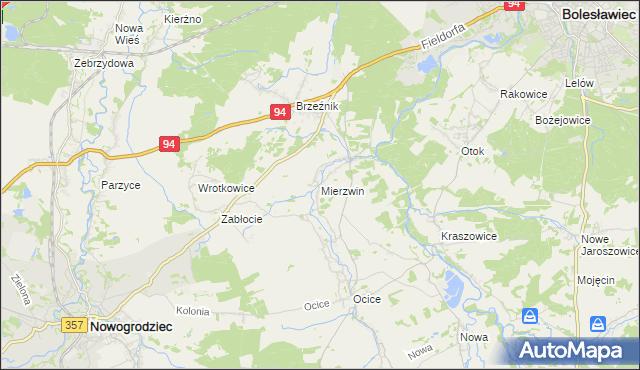 mapa Mierzwin gmina Bolesławiec, Mierzwin gmina Bolesławiec na mapie Targeo