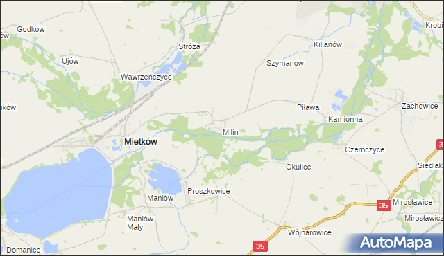 mapa Milin gmina Mietków, Milin gmina Mietków na mapie Targeo