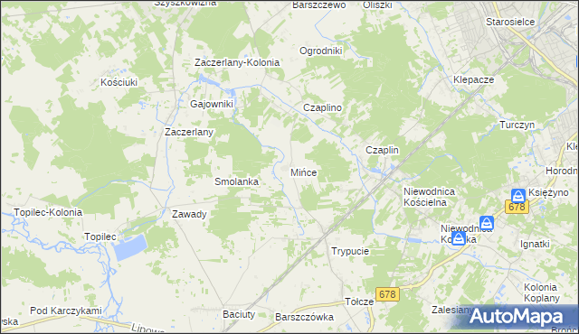 mapa Mińce, Mińce na mapie Targeo