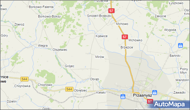 mapa Mirów gmina Przasnysz, Mirów gmina Przasnysz na mapie Targeo