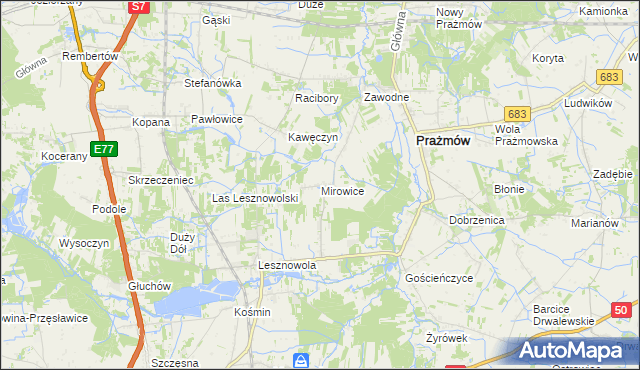 mapa Mirowice gmina Grójec, Mirowice gmina Grójec na mapie Targeo