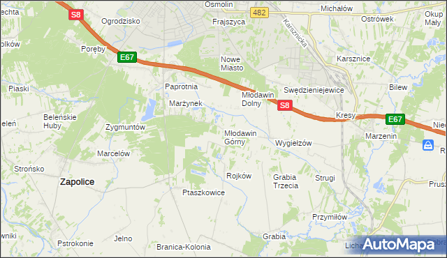 mapa Młodawin Górny, Młodawin Górny na mapie Targeo