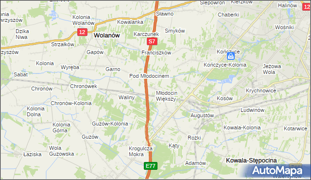 mapa Młodocin Większy, Młodocin Większy na mapie Targeo