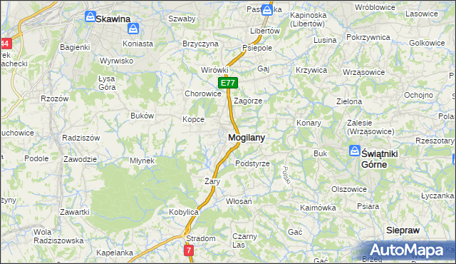 mapa Mogilany, Mogilany na mapie Targeo