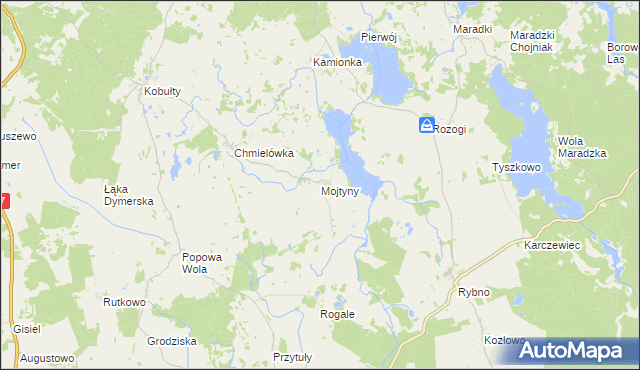 mapa Mojtyny gmina Biskupiec, Mojtyny gmina Biskupiec na mapie Targeo