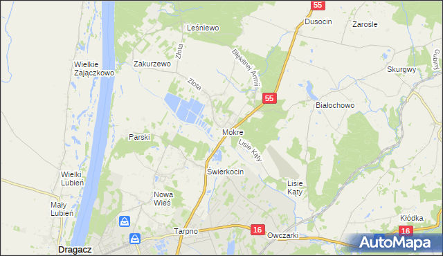 mapa Mokre gmina Grudziądz, Mokre gmina Grudziądz na mapie Targeo