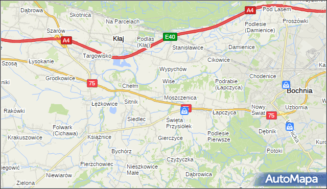 mapa Moszczenica gmina Bochnia, Moszczenica gmina Bochnia na mapie Targeo